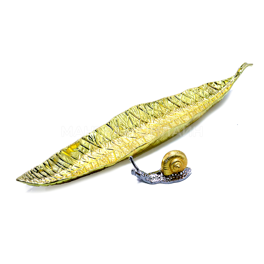 Подставка под благовония Лист с улиткой силумин цвет золотистый 21 см