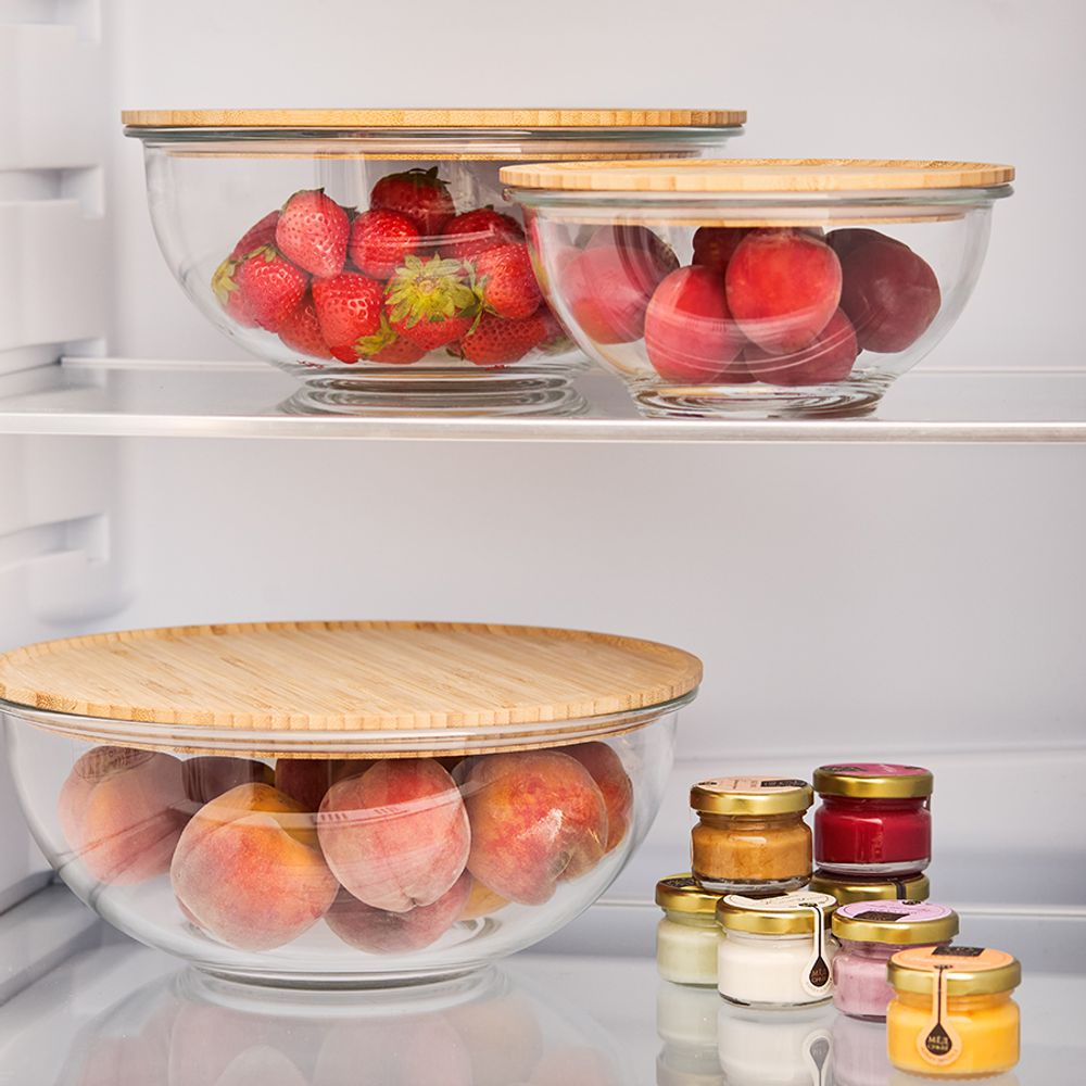 Набор из 4-х стеклянных мисок Eco Store с крышками из бамбука