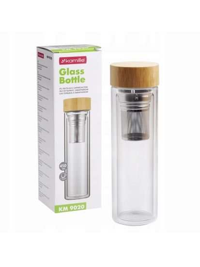 Бутылка для чая с заварником Kamille KM 9020 стеклянная с двойными стенками