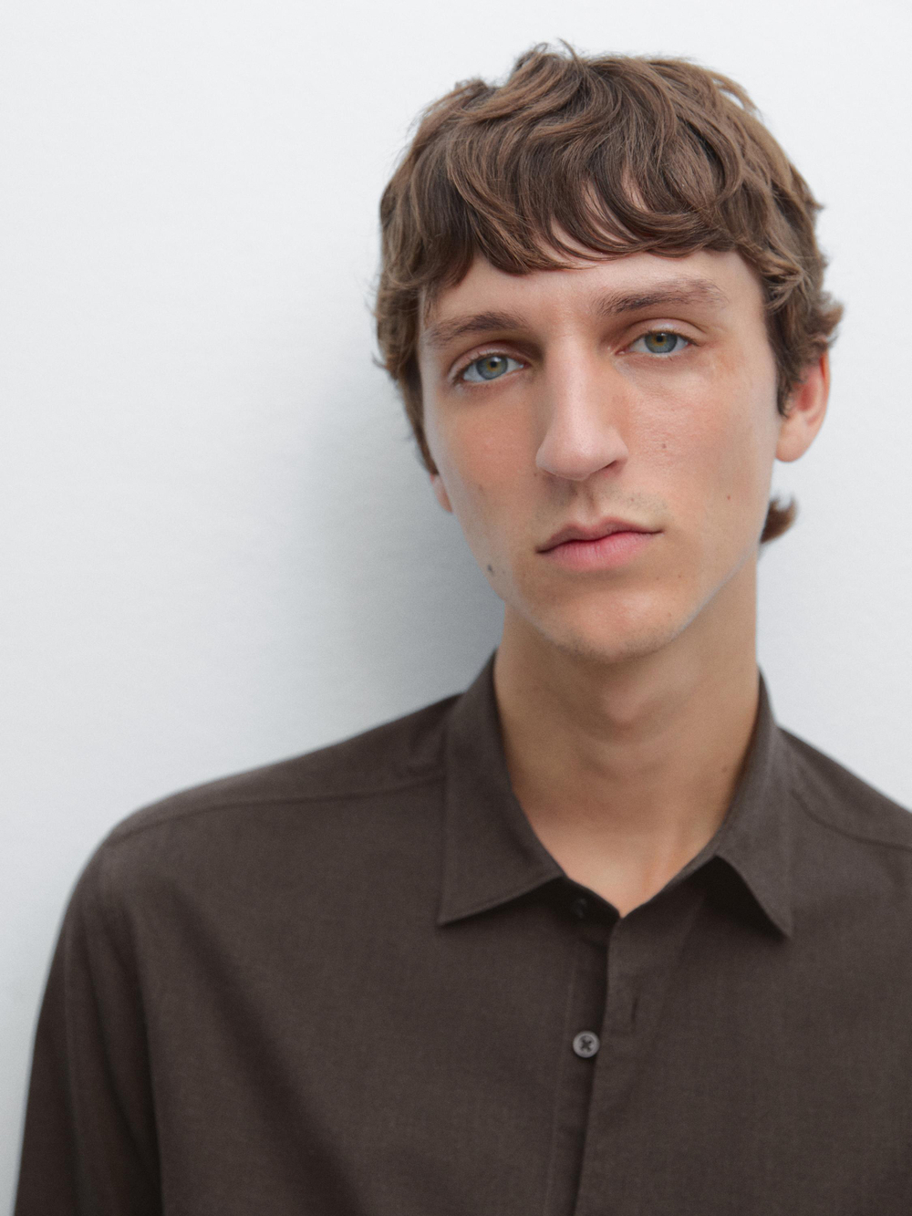 Massimo Dutti Меланжевая рубашка облегающего кроя из твила, коричневый