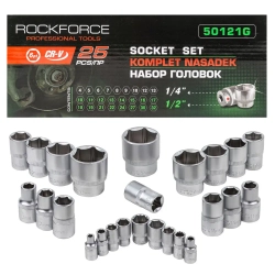 Головки 1/4'', 1/2'', набор 25пр. (6гр.) RockForce RF-50121G