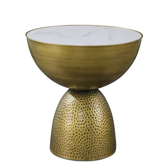 Журнальный столик Drum, Ø51х50 см, белая керамика, латунь