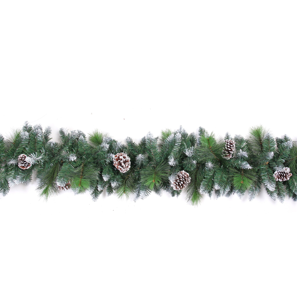 Гирлянда хвойная «Снежное кружево» 2,7 м d=35 см, ПВХ, леска, шишки, белый иней (ST2005-270)
