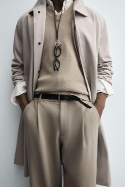 ZARA БРЮКИ RELAXED FIT СО СКЛАДКАМИ, СВЕТЛО-КОРИЧНЕВЫЙ