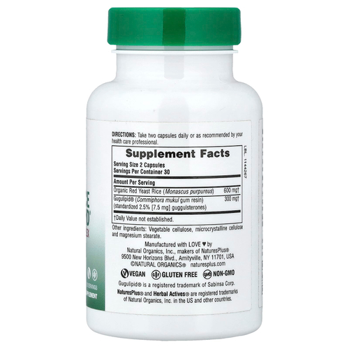 NaturesPlus, Herbal Actives, красный ферментированный рис и Gugulipid®, 60 капсул