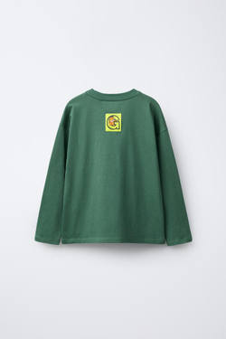 ZARA ФУТБОЛКА С ГРАФФИТИ-ПРИНТОМ GARFIELD © PAWS INC, БУТЫЛОЧНО-ЗЕЛЕНЫЙ