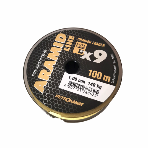 Шнур кевларовый Aramid Line X9 1,00 мм., 140 кг, 100 м, жёлтый