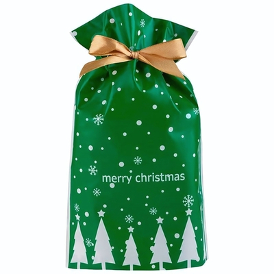 Пакет подарочный с затягивающей лентой 14,5*22,5см 10шт "Елки", зеленый