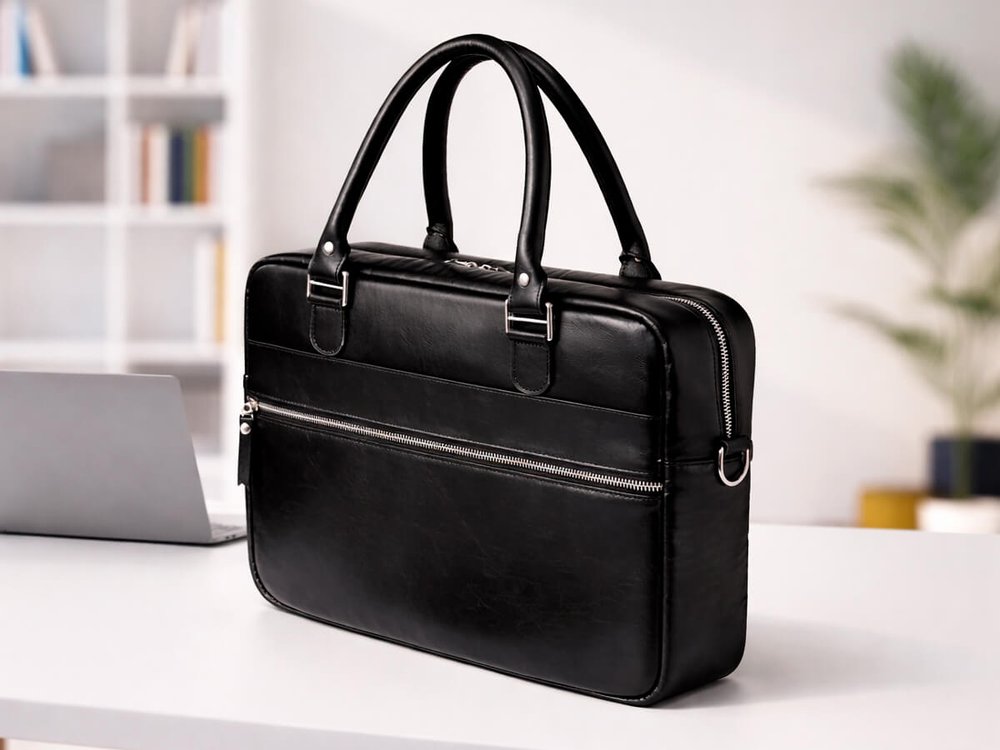 Деловая сумка из натуральной кожи "Alverio Black"