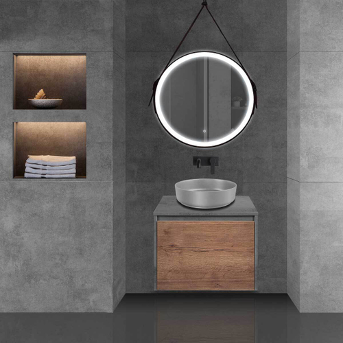 Тумба под раковину Vincea Mesa 600 подвесная, 1 выкатной/1 скрытый ящик soft close, T.Oak + Beton