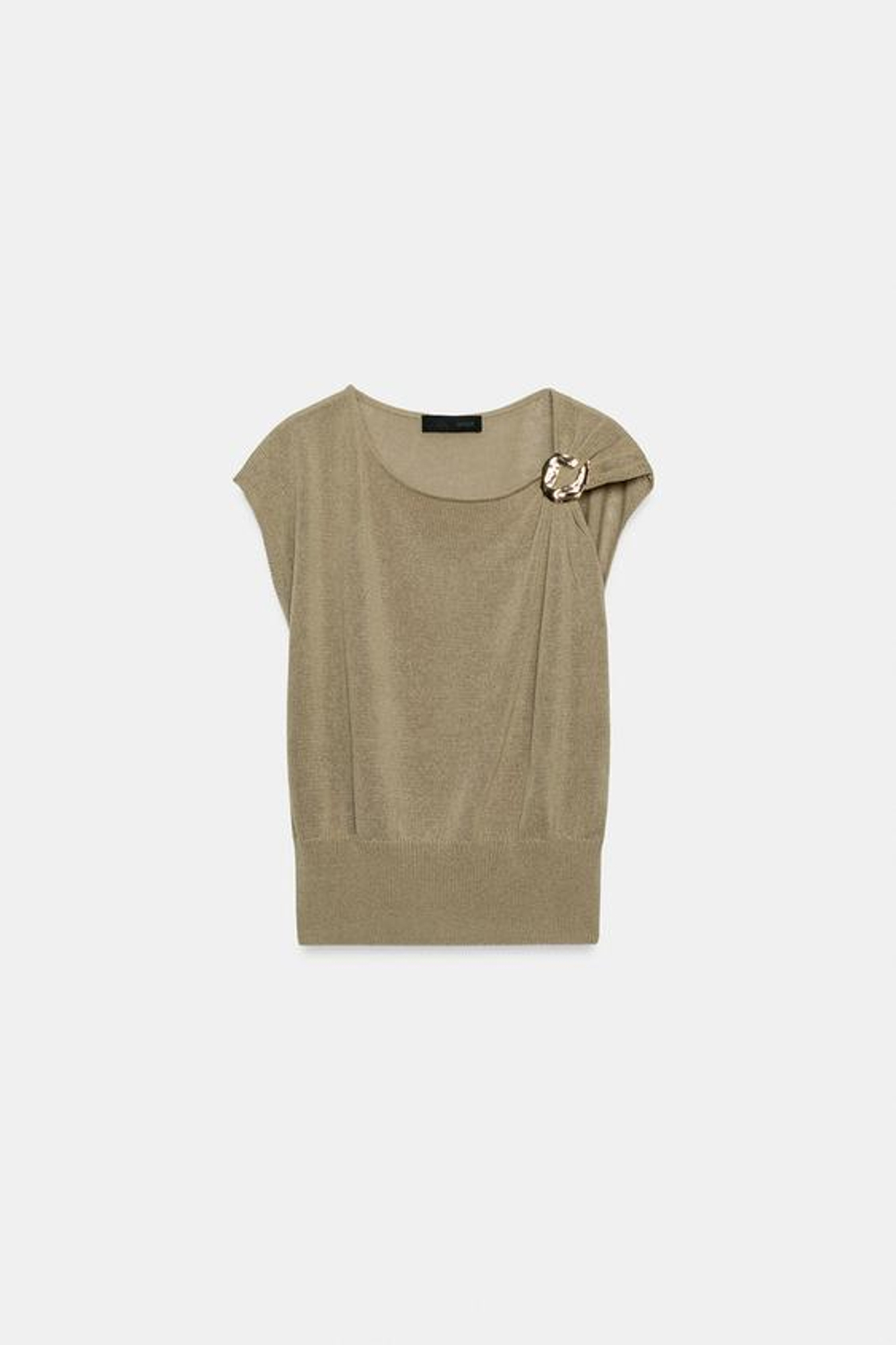 ZARA ТРИКОТАЖНЫЙ ТОП С ДЕКОРОМ, ТЕМНЫЙ БЕЖЕВО-КОРИЧНЕВЫЙ