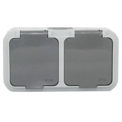 Розетка двойная с заземлением брызгозащищенная накладная IP54 BYLECTRICA ПРАЛЕСКА АКВА РА16-303(03)