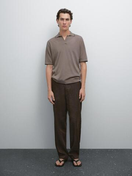 Massimo Dutti Поло с V-образным вырезом, кротово-коричневый