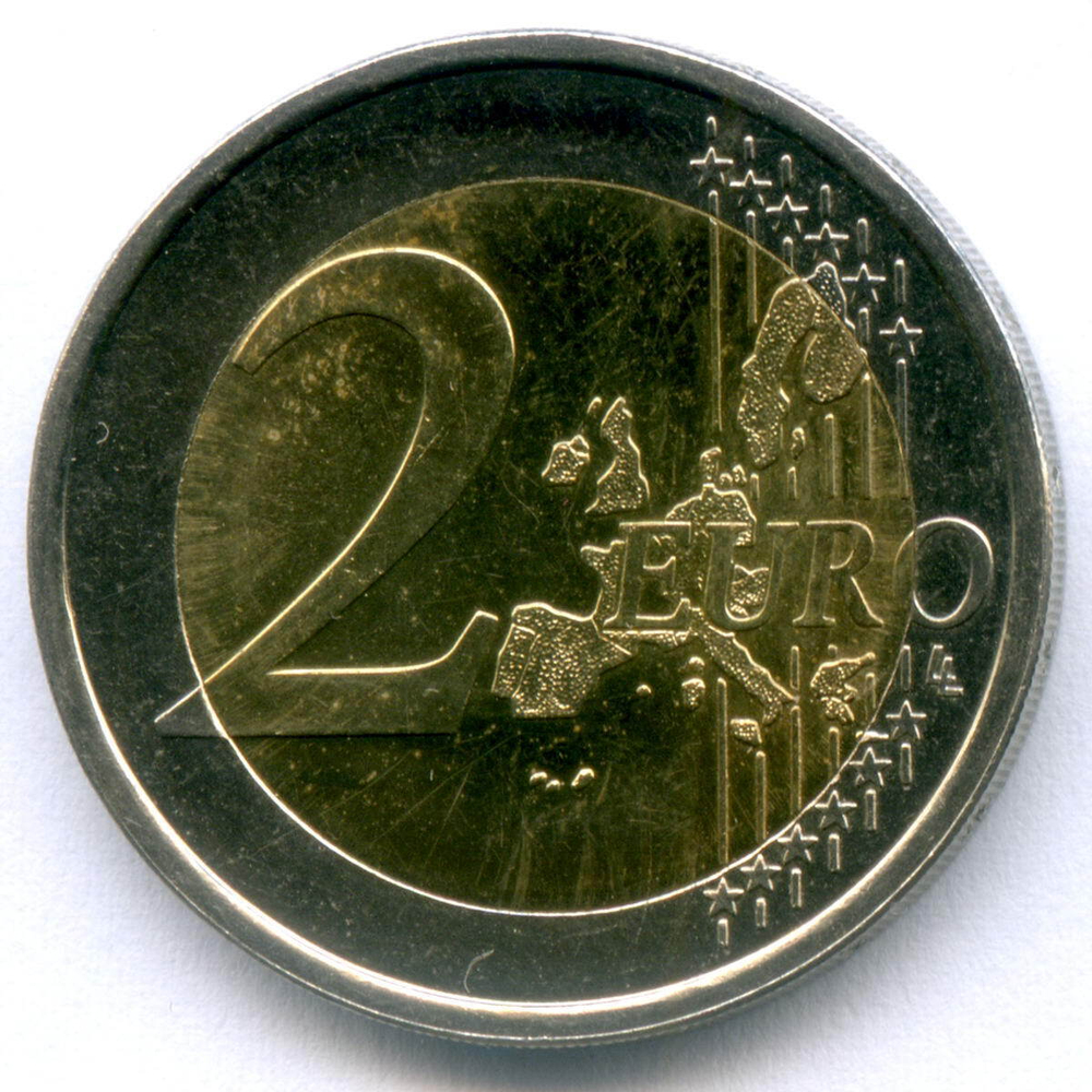 2 евро 2005 год. Люксембург. 50 лет правящему монарху Анри Нассау и 100 лет со дня смерти герцога Адольфа. Биметалл AUNC
