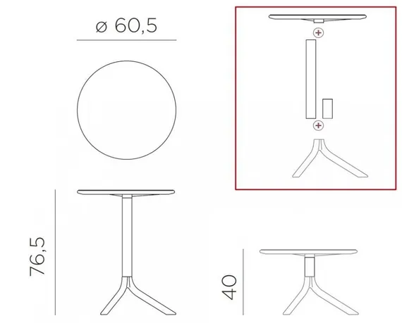 Регулируемый пластиковый стол Spritz Ø60 см, тортора