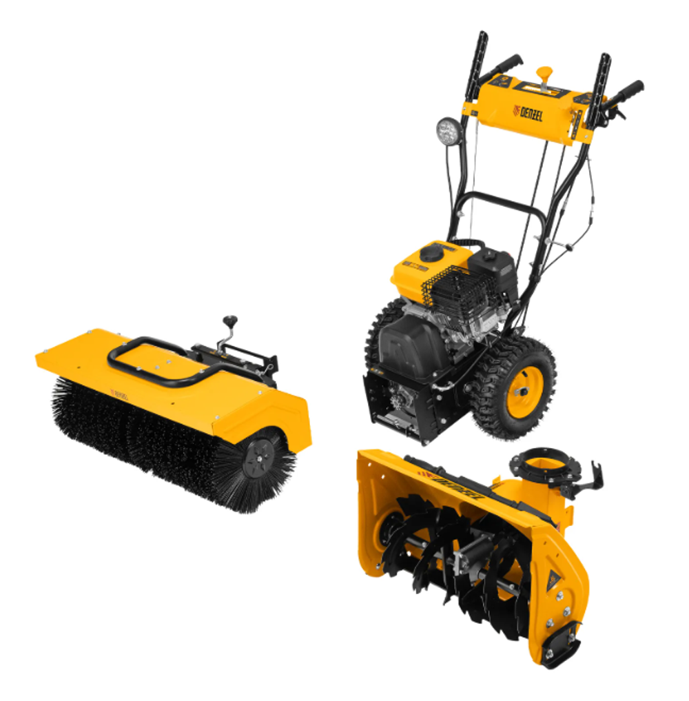 Гибридная снегоуборочная машина с функц. подметания SWB-800, 212 сс, руч. старт, 2 насадки// Denzel