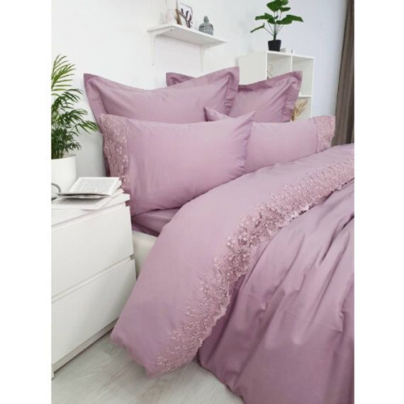 Постельное белье Regina (фиолетовое) с кружевом  deluxe TIVOLYO HOME Турция
