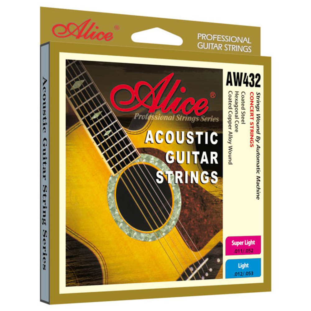 Alice AW432-SL Комплект струн для акустической гитары, 11-52. Шестигранная стальная основа, оплетка из сплава меди. Покрытие, продлевающее срок службы.