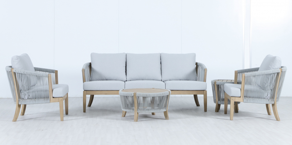 Столик деревянный кофейный Tagliamento Veneto, светлый тик, серый