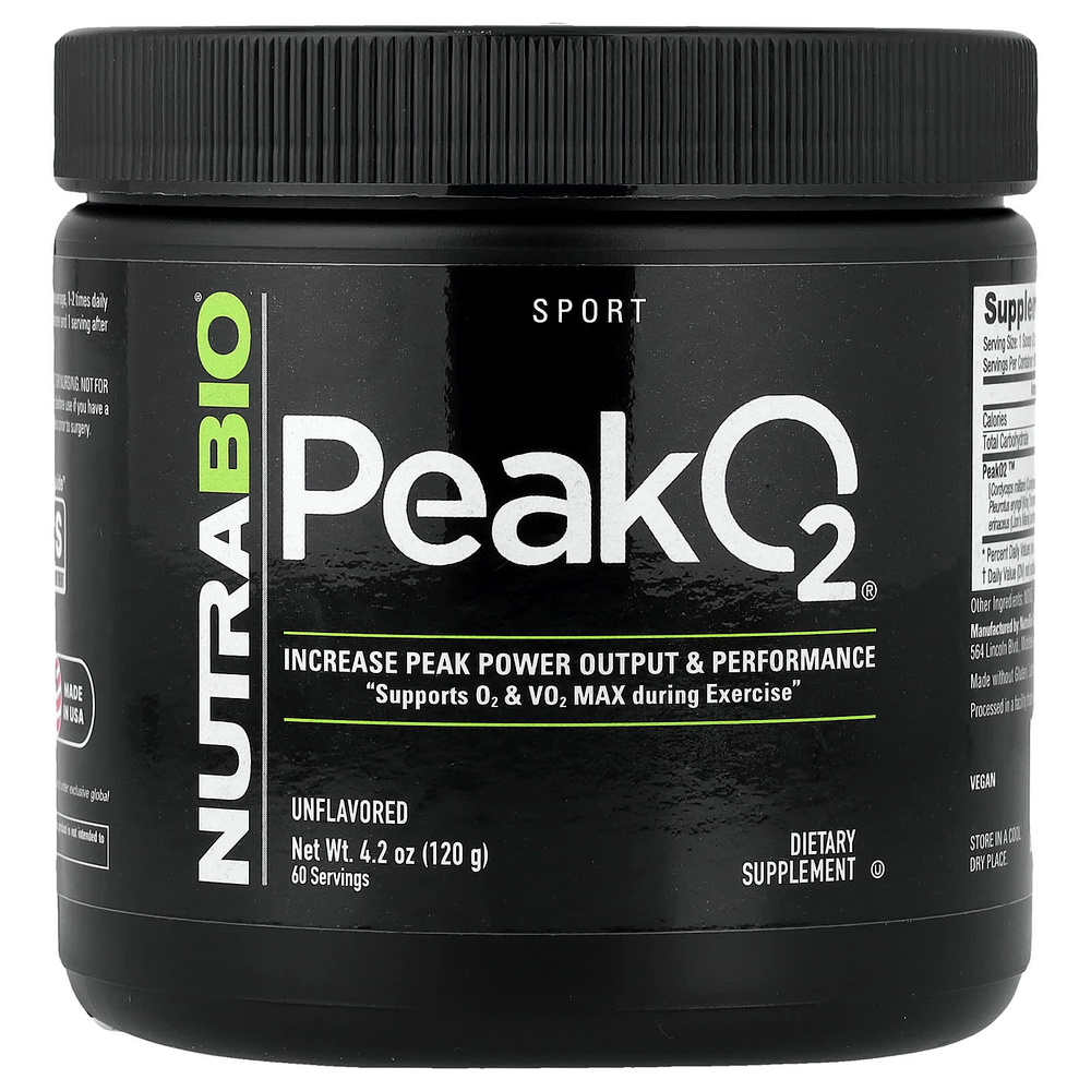 NutraBio, Sport, Peak O2®, без добавок, 120 г (4,2 унции)