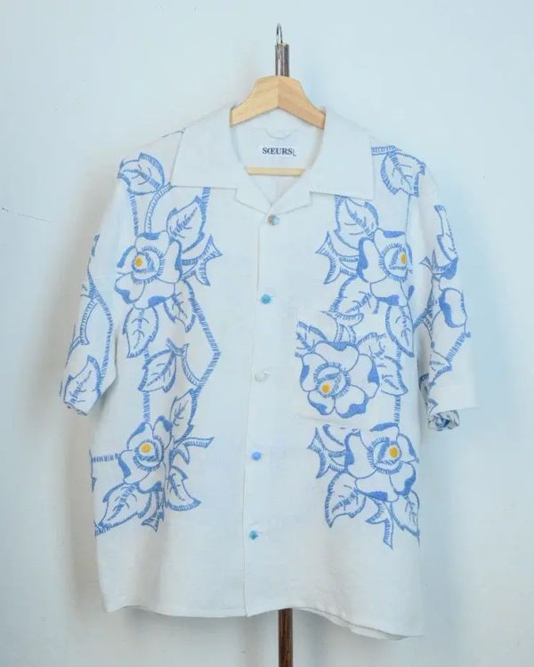 Рубашка со Стеклянными Пуговицами бело-голубая - фото 5