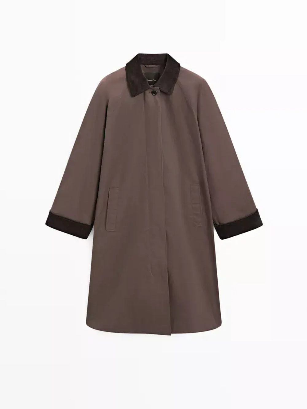 Massimo Dutti Длинная парка с вощеным покрытием и вельветовыми деталями, коричневый