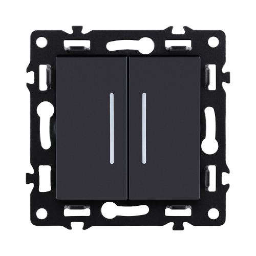 Выключатель 2-клавишный проходной 10А/250В с LED подсветкой, черный Kollinger Asthetik AS-011BK