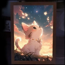 Светодиодный ночник-картина / Котенок рисование огнями