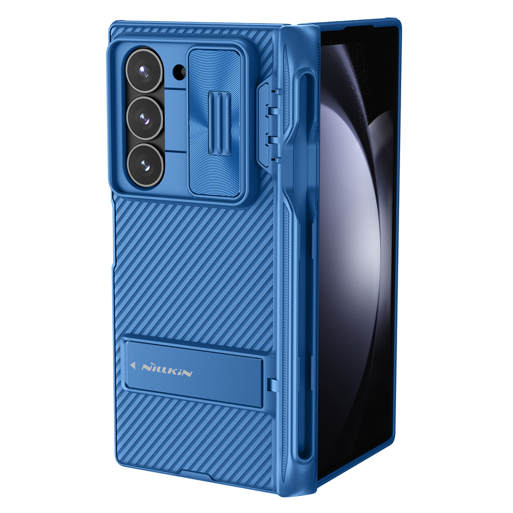 Усиленный чехол синего цвета от Nillkin для Samsung Galaxy Z Fold 6 5G, серия CamShield Fold Case-Pen Holder Version (версия с подставкой и держателем для S Pen)