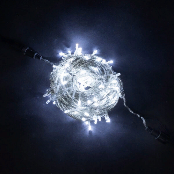 Светодиодная гирлянда с возможностью динамики 20 м., 200 холодных белых LED ламп, 24V., прозрачный силиконовый провод, IP65, Beauty Led (EST200-3W10-1W)