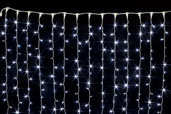 Светодиодный занавес с мерцающим диодом 2*3 м., 420 холодных белых LED ламп, белый провод, Winner Light (w.03.6W.420+)