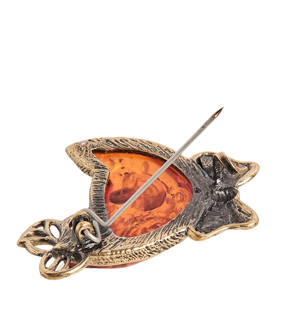 AM-2342 Брошь «Кошка Кити» (латунь, янтарь)