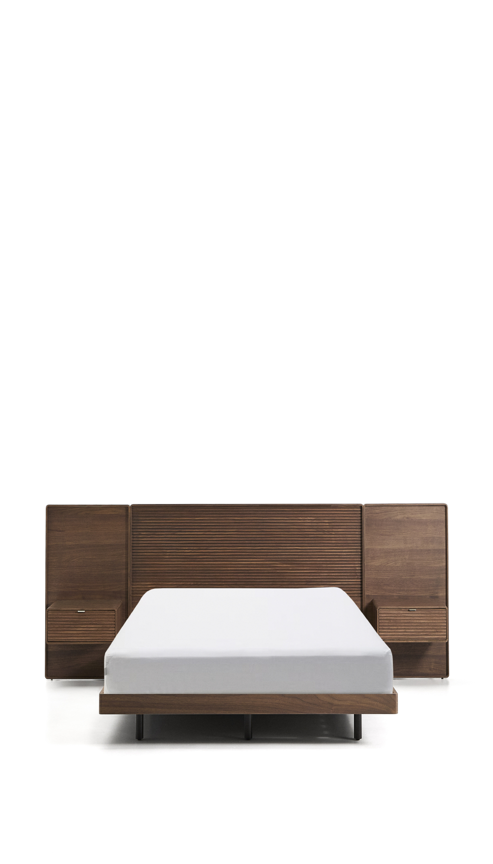 Кровать Norlen с 2 прикроватными тумбочками из орехового шпона с темной отделкой LED 160 x 200 см