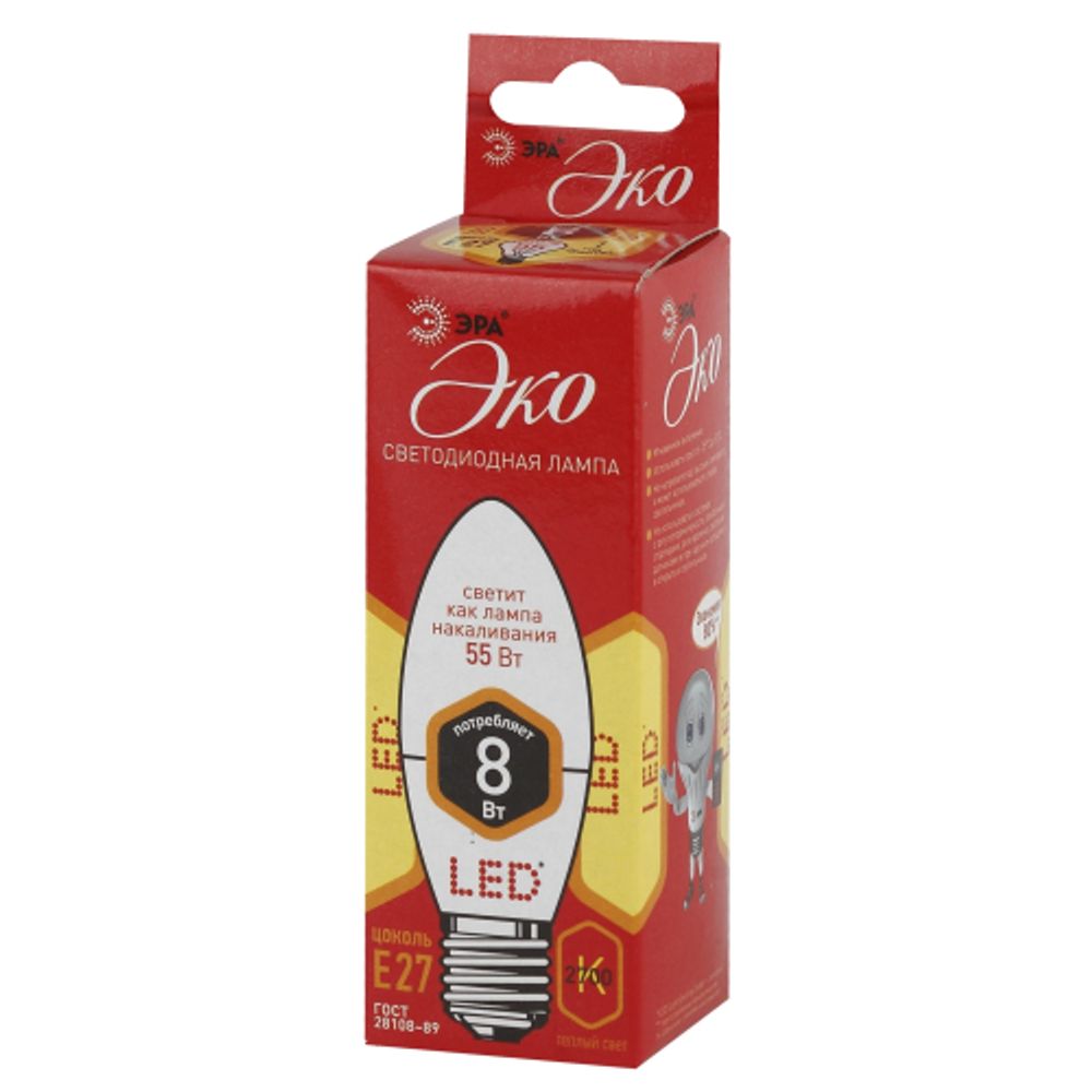Лампа светодиодная ЭРА RED LINE ECO LED B35-8W-827-E27 E27 / Е27 8Вт свеча теплый белый свет | Лампы cветодиодные Свеча (B/C)