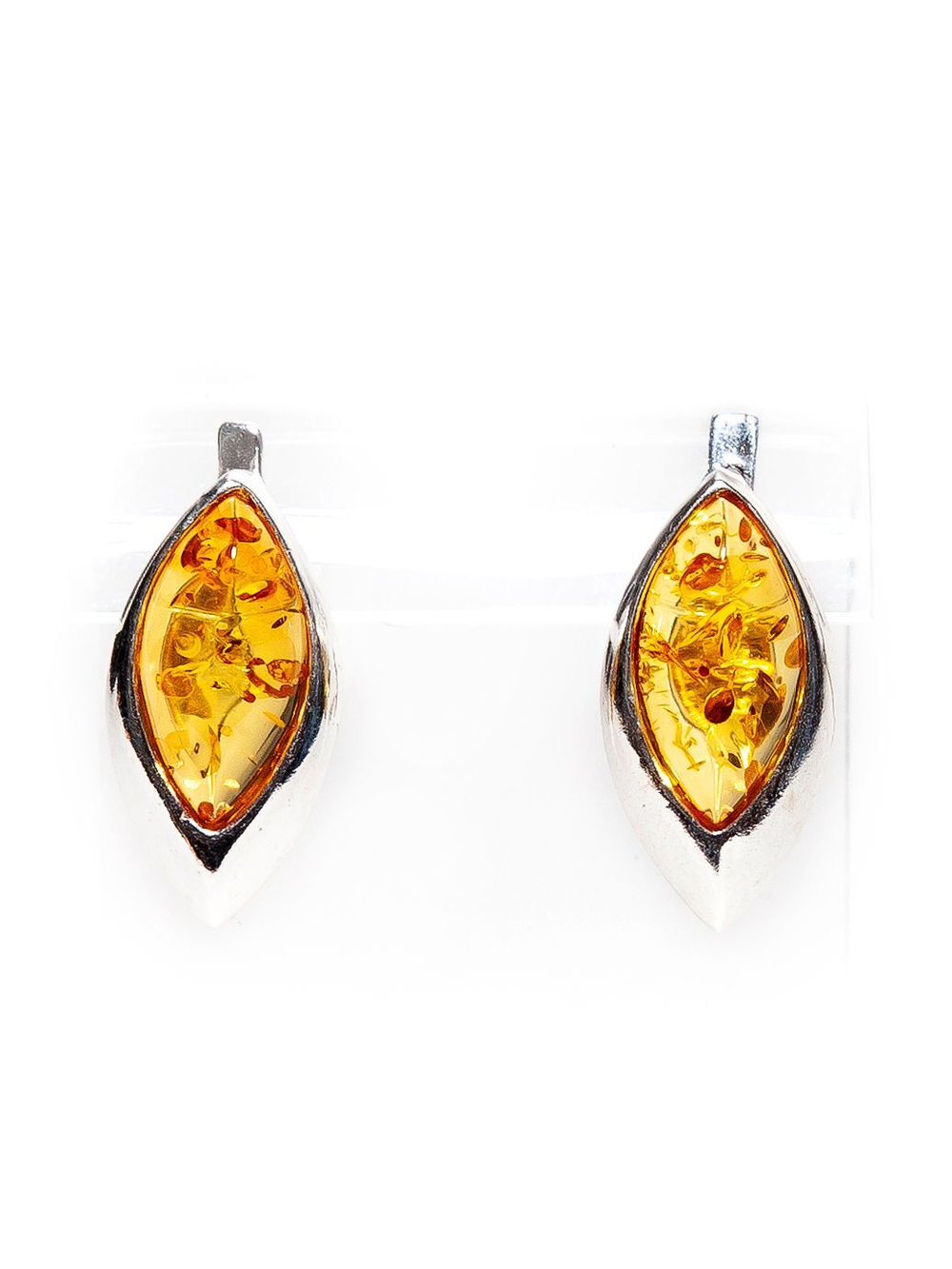 Серьги из серебра 925 с натуральным янтарем желтого цвета