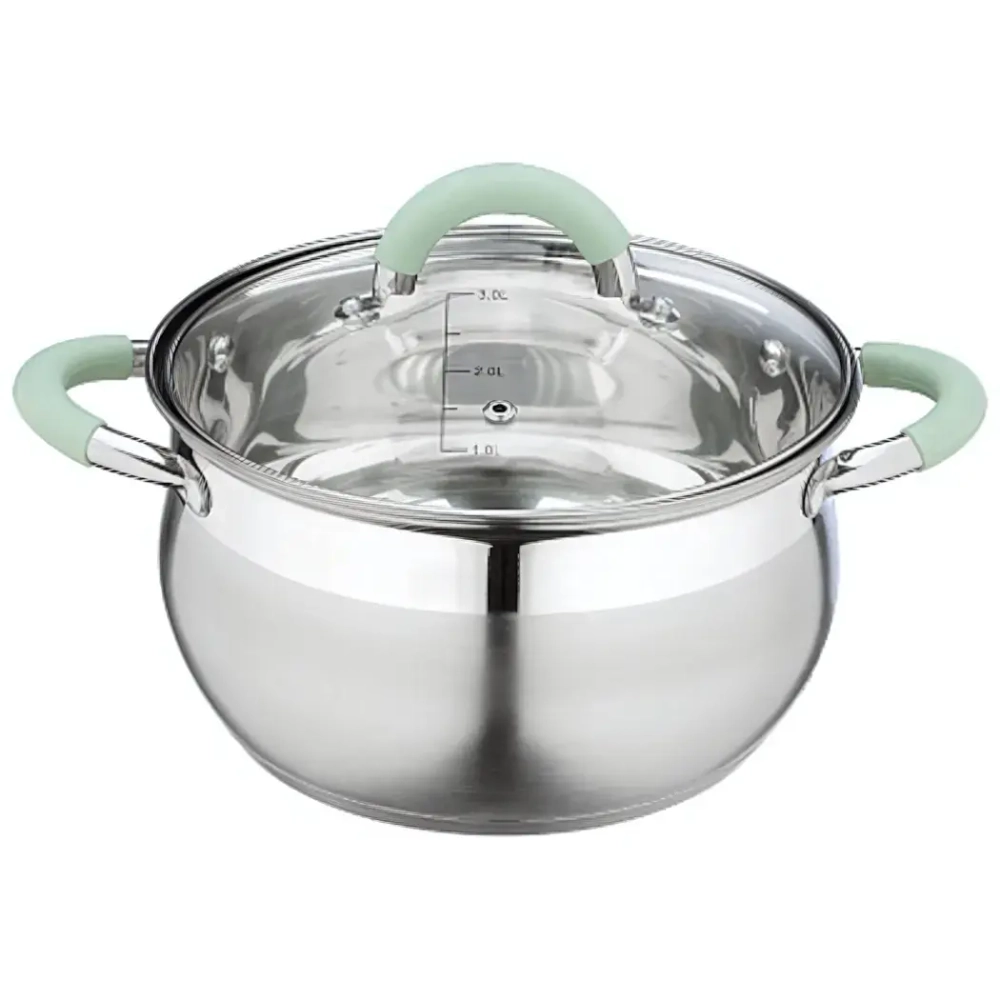 Кастрюля из нержавеющей стали 4,6л «MENTOLO» с крышкой, ручки с силиконом