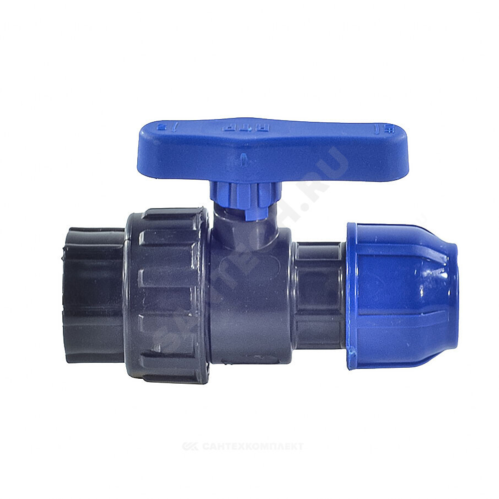 Кран шаровой компрессионный ПЭ Дн 32х1/2" ВР Ру10 RTP (РосТурПласт) 14397