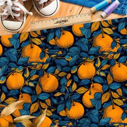 Ткань премиум таффета мандарины на синем