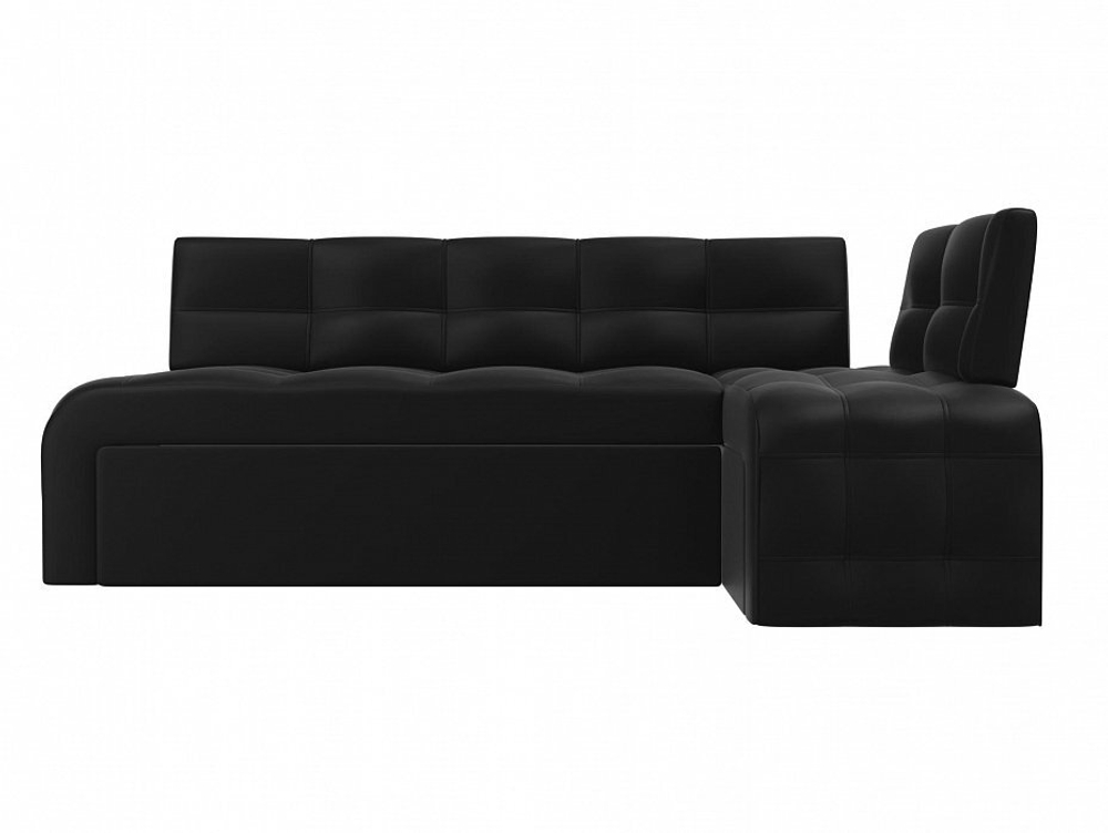 Диван кухонный угловой Люксор правый угол, Черный, Экокожа, 28599