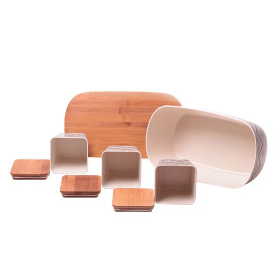 Хлебница с бамбуковой крышкой Kamille KM-1131 с 3 емкостями для сыпучих продуктов