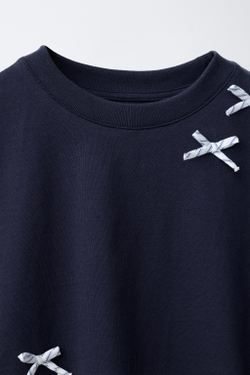 ZARA ФУТБОЛКА С БАНТАМИ, МОРСКОЙ СИНИЙ