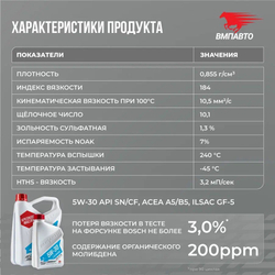 Масло моторное ВМПАВТО 3-SN 5w30 (A5/B5, SN/CF), 1 литр канистра