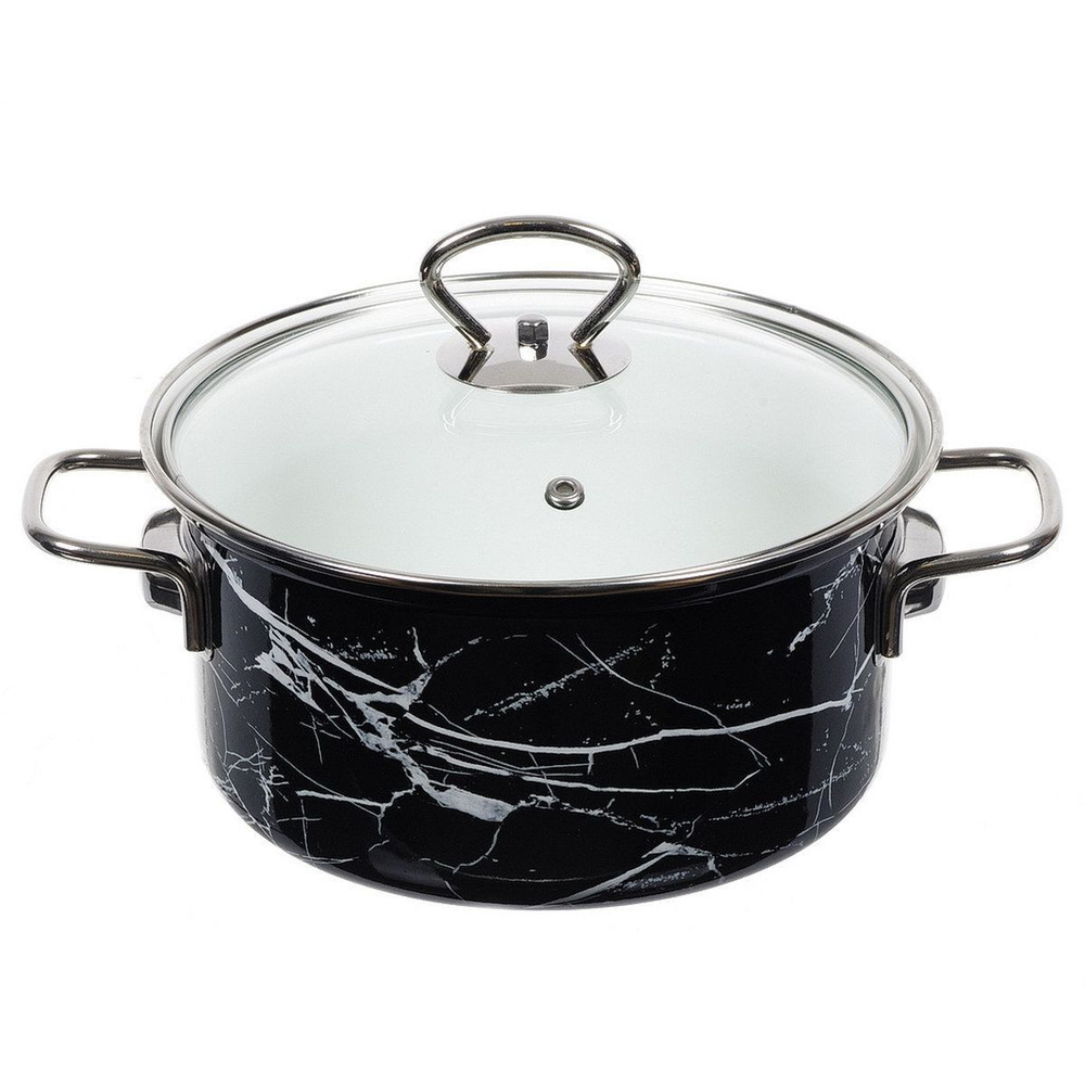 Набор эмалированной посуды 6 пр, кастрюли 1.9,2.5,3.7 л, Керчь, Черный мрамор-1 Элит, чер
