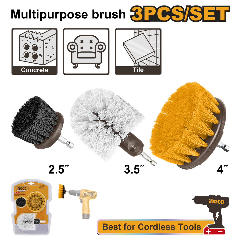 Щетки насадки для шуруповерта и дрели INGCO WCB0301 INDUSTRIAL 3 шт.