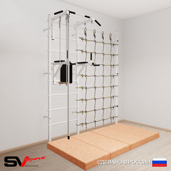 Шведская стенка Sv Sport 57640 (Турник стандарт/Брусья/Канат/Трапеция/Мат 2м/Канатный лаз)