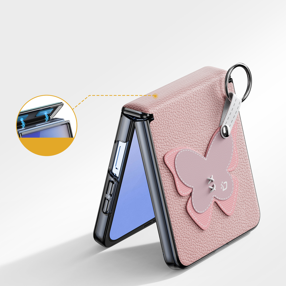 Чехол розового цвета (Butterfly Edition) из искусственной кожи от Dux Ducis для Samsung Galaxy Z Flip 7, серия Luvy Series Case