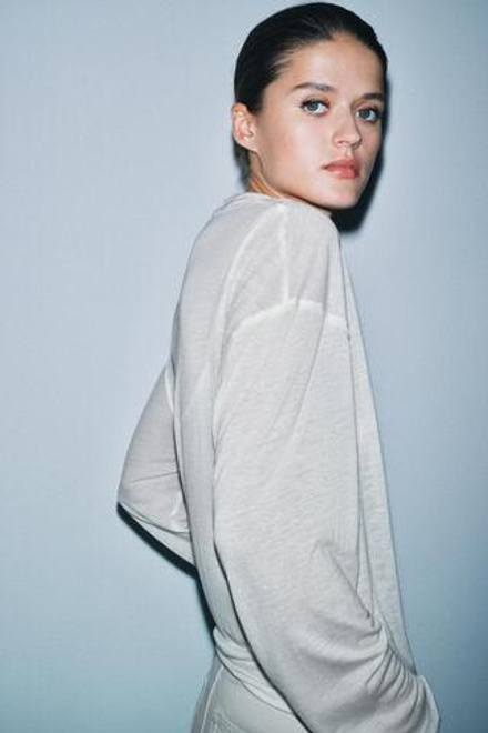 ZARA ФУТБОЛКА ИЗ ЛИОЦЕЛЛА И ЛЬНА, БЕЛЫЙ