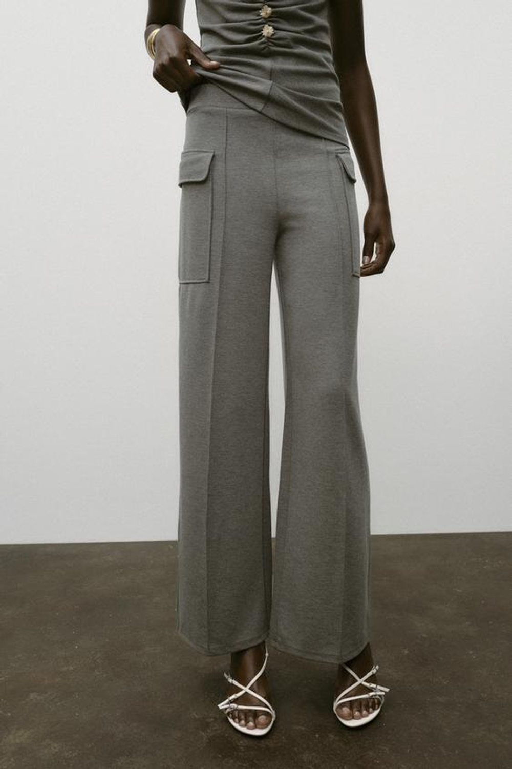 ZARA БРЮКИ ПИКЕ С КАРМАНАМИ, АНТРАЦИТОВО-СЕРЫЙ