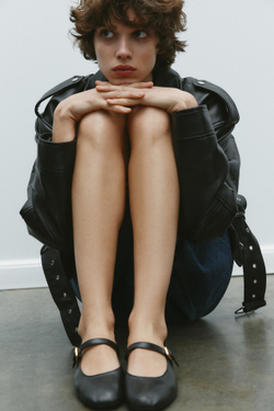 ZARA КОЖАНЫЕ БАЛЕТКИ, ЧЕРНЫЙ