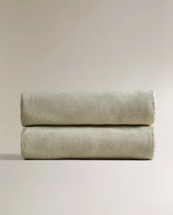 ZARA HOME ПЛЕД С БАХРОМОЙ, ЗЕЛЕНЫЙ